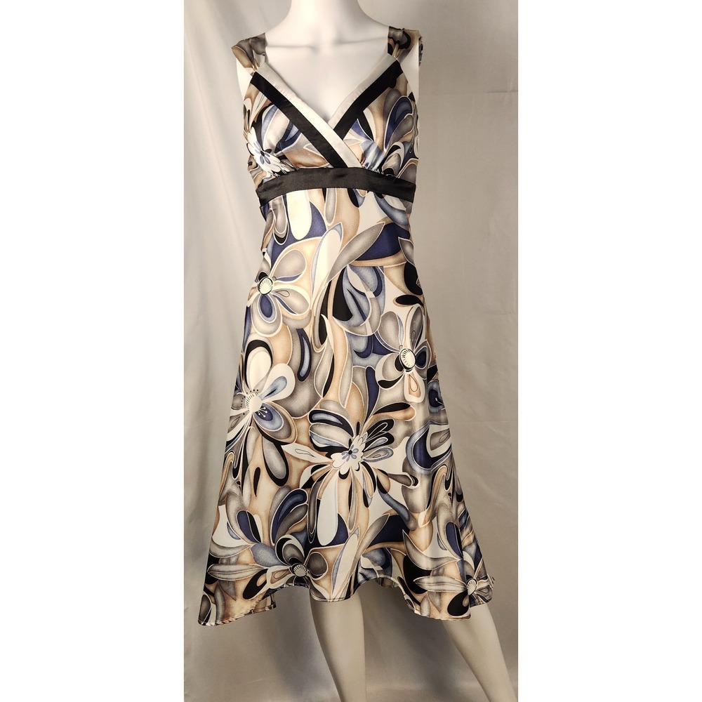 Romy Satin Floral Midi Empire Dress - High-Low Hem Y2K/Indie XS